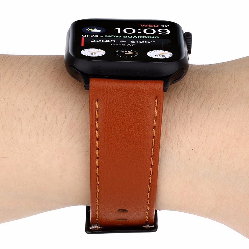 Dây đeo bằng da thật kiểu cổ điển cho đồng hồ thông minh Apple Watch Iwatch 38mm 42mm 40mm 44mm Cr dòng Se 6 5 4 3 2 1