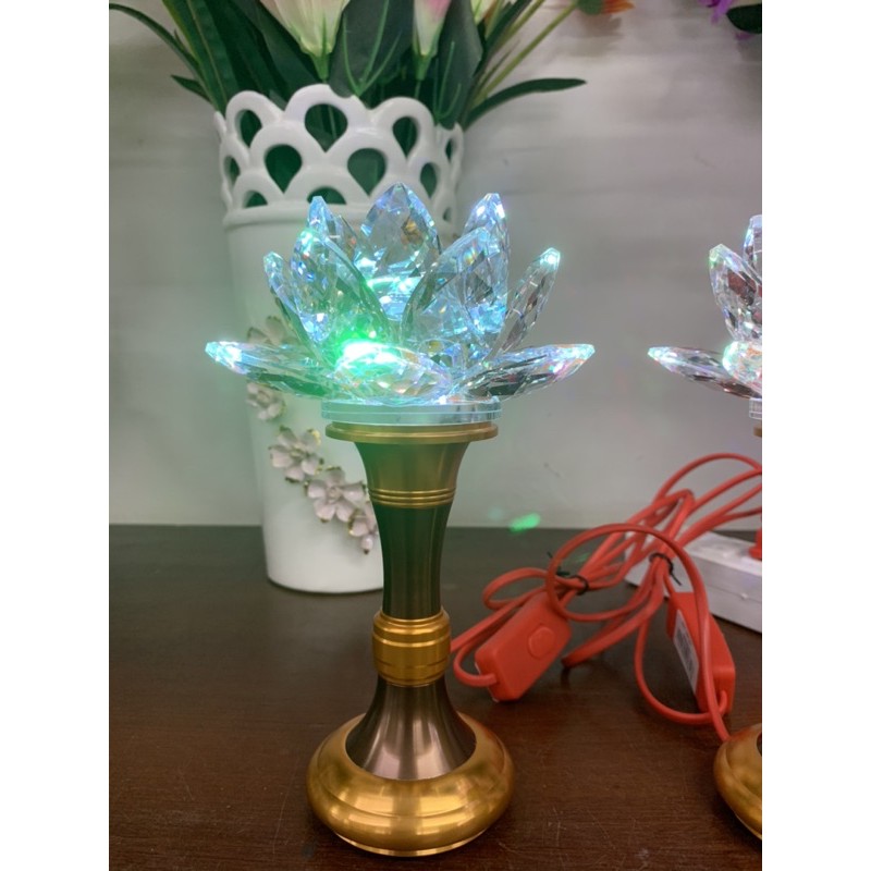 Đèn Thờ Hoa Sen Pha Lê Đổi Màu Cao cấp - Đèn Thờ Cúng
