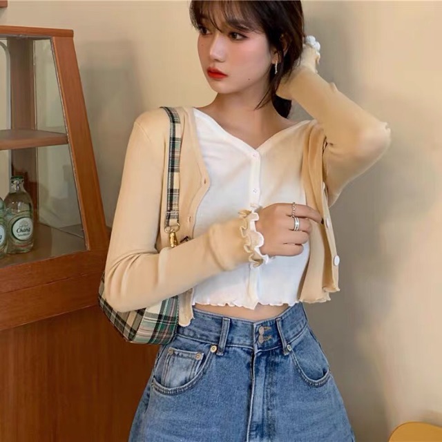 Sẵn Áo cardigan croptop may đúp 2 lớp Quảng Châu | BigBuy360 - bigbuy360.vn