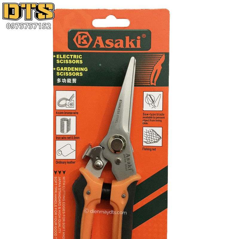 Kéo cắt cành lưỡi inox nhọn vẹo Asaki AK-8635