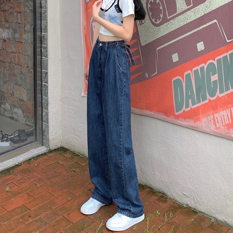 SUXI Quần Jeans Dài Ống Rộng Lưng Cao Phong Cách Retro Dành Cho Nữ