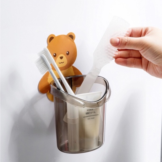 Cốc Gấu Dán Tường Đựng Bàn Chải Kem Đánh Răng Kệ Nhà Tắm Kệ Nhà Bếp Đựng Mỹ Phẩm Treo Tường