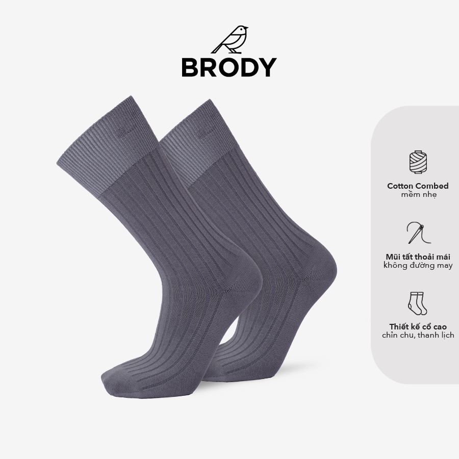 Tất nam cổ cao BRODY Xám Nhạt Cotton Combed cao cấp Thời trang nam Công sở - MC00779