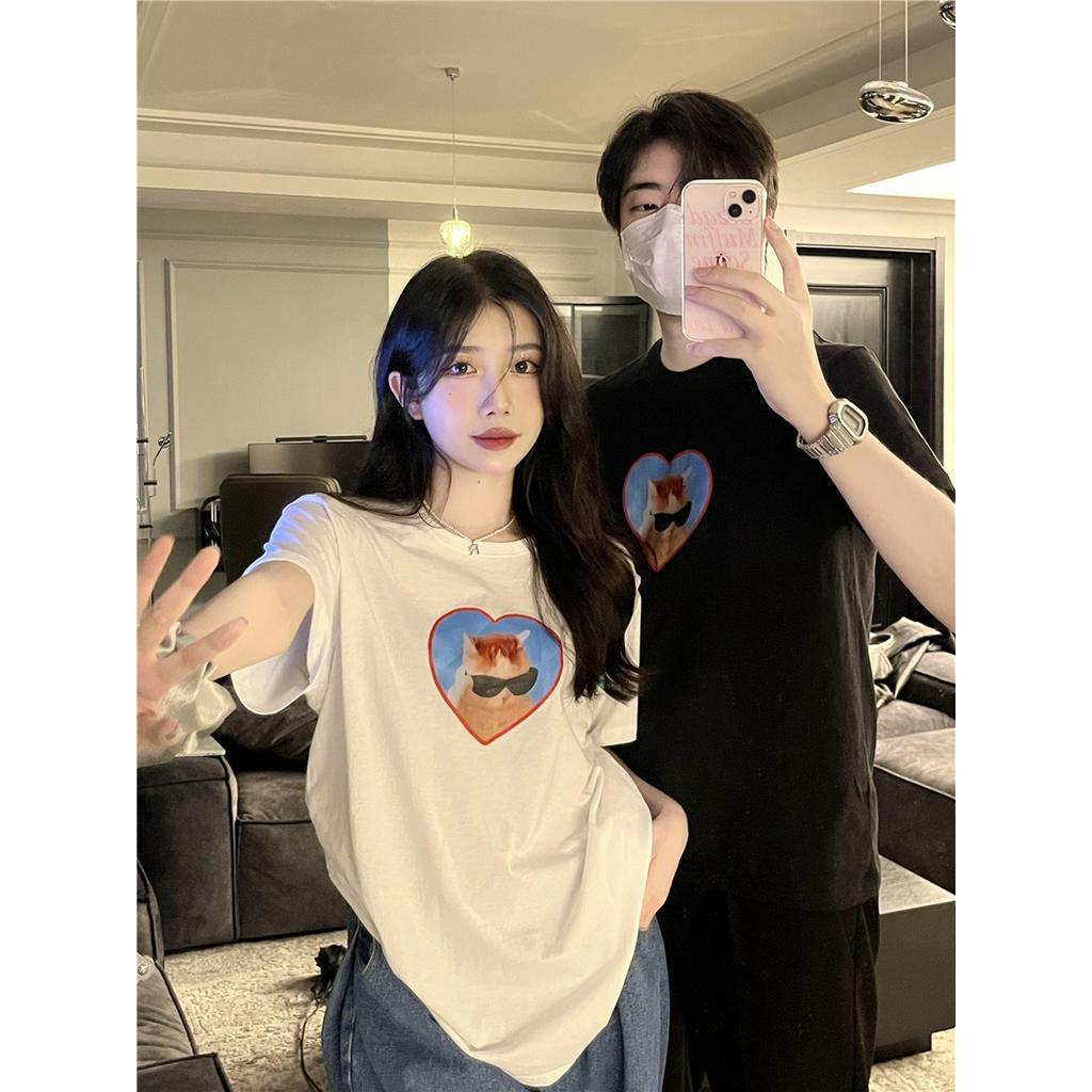 Áo Thun Dáng Dài Ngắn Tay In Hình Mèo Đáng Yêu 63401