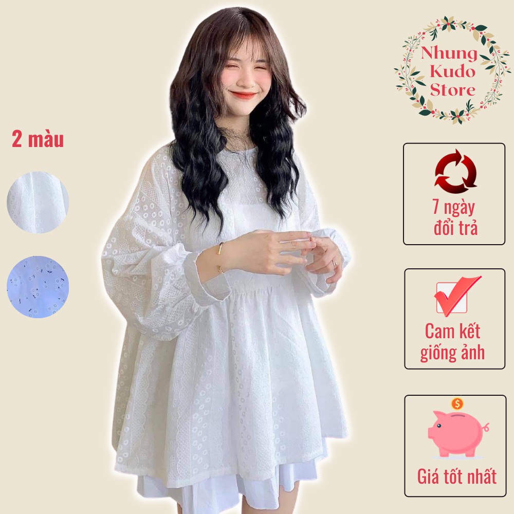 (Mới) Áo babydoll nữ trắng, áo hoa nhí dáng dài, áo tiểu thư bánh bèo ulzzang trong sáng Nhungkudo