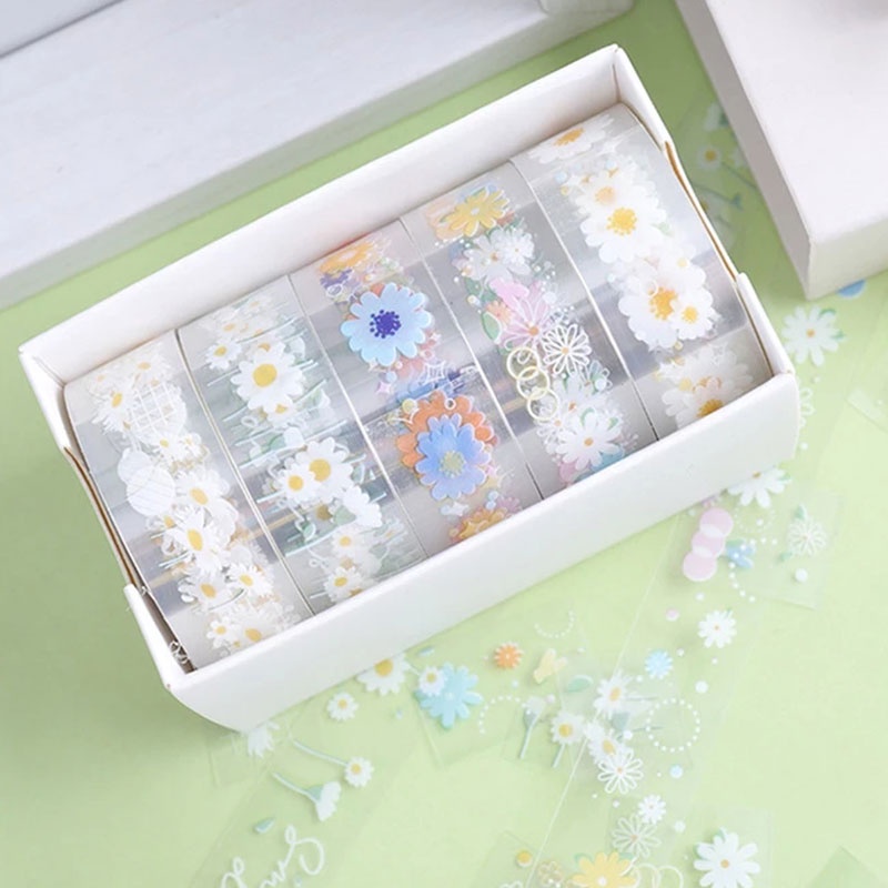 5 Cuộn băng dán washi họa tiết hoạt hình dễ thương trang trí đồ thủ công