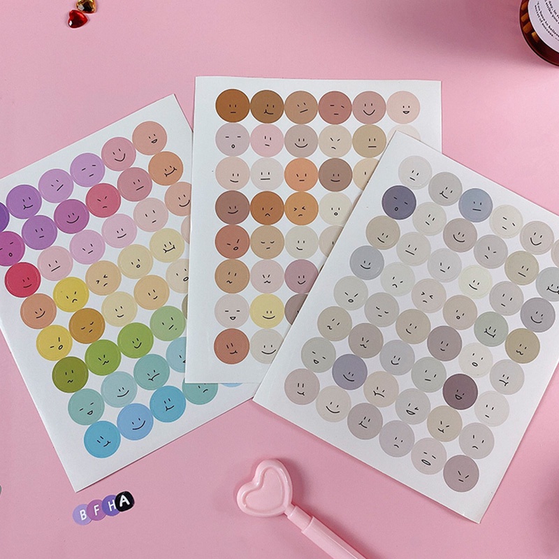 Set 48 miếng dán tròn họa tiết biểu cảm nhiều màu sắc trang trí