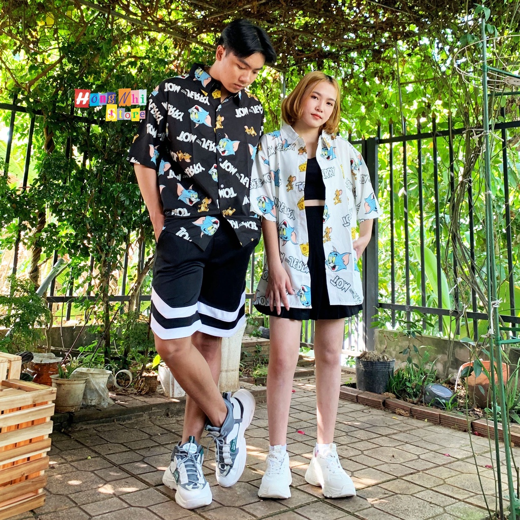 Áo Sơ Mi Hoạ Tiết Hoạt Hình Tom&amp;Jerry Tay Lỡ Dáng Rộng Ulzzang Unisex, Sơ Mi Đi Biển - MM