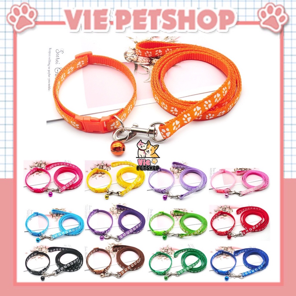 Dây Dắt Vòng Cổ Họa Tiết Chân Cún cho Chó Mèo Nhỏ | Vie PETSHOP