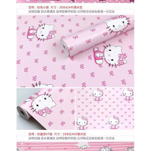 Giấy dán tường hello kitty nơ 10m ( khổ rộng 45cm )