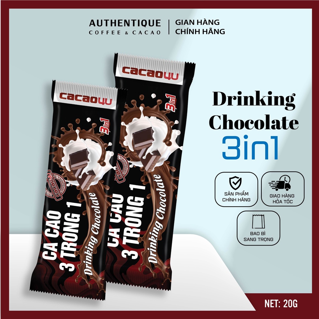 Bột Cacao sữa 3in1 Drinking Chocolate - 22g - Đậm vị Socola | Authentique Cacao