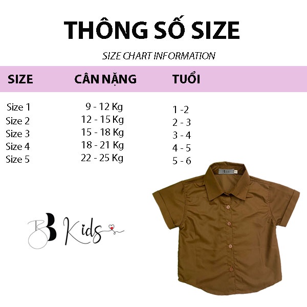 Áo Sơ Mi Ngắn Tay BB Kids Phong Cách Hàn Quốc Cho Bé Trai ( Màu Nâu)