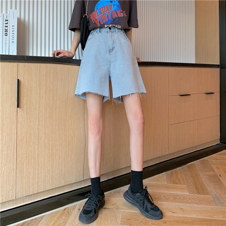 [SẴN] Quần lửng jean nữ lưng cao xanh nhạt Ulzzang Quảng Châu QLJ84
