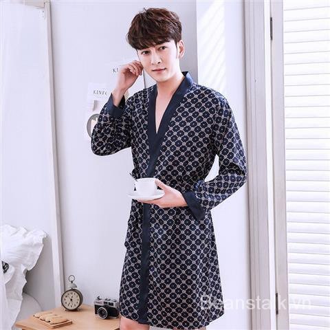 Áo choàng tắm tay dài bằng lụa lạnh mỏng thời trang xuân thu cho nam 4T4g