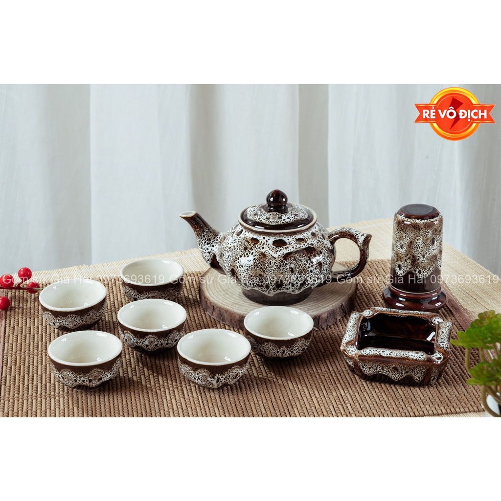 Bộ ấm chén da báo Bát Tràng