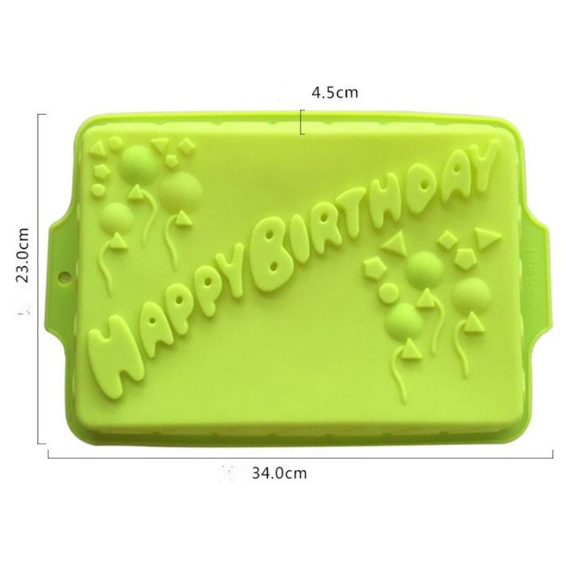Khuôn silicon hình chữ nhật Happy Birthday , chúc mừng sinh nhật làm rau câu, bánh gato sinh nhật size đại 30 cm mẫu 2