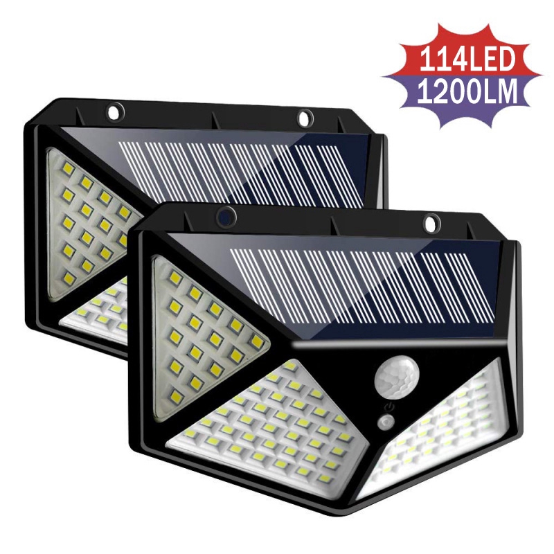Đèn Led 114 Bóng Gắn Tường Năng Lượng Mặt Trời Cảm Biến Chuyển Động Chống Thấm Nước