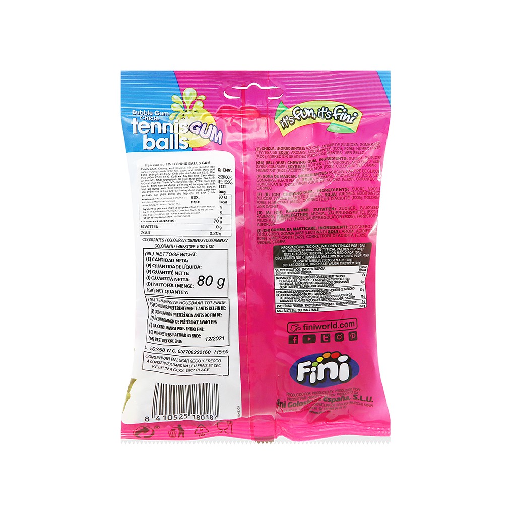 Kẹo cao su Fini Tennis Ball Gum gói 80g