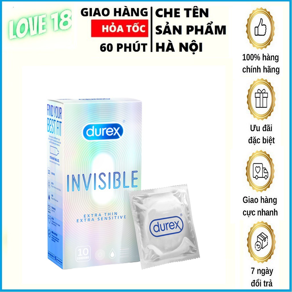 Bao cao su durex siêu mỏng invisible hàng mơí date 2025 che tên kín đáo