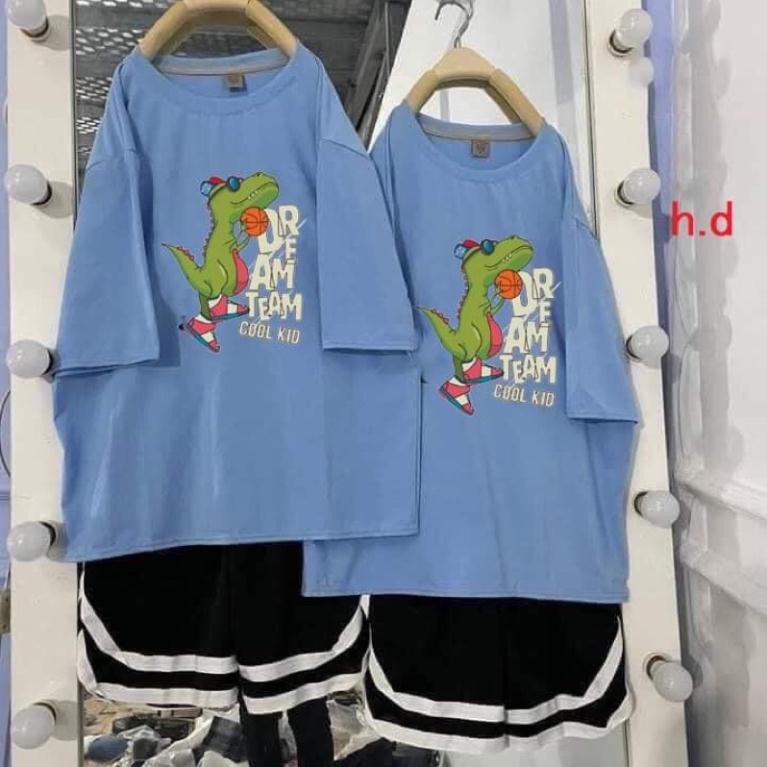 ⚡Sét bộ đồ nam nữ unisex ⚡ áo thun hè ngắn tay khủng long cool+ quần short viền trắng cạo chun Freesize dưới 55kg