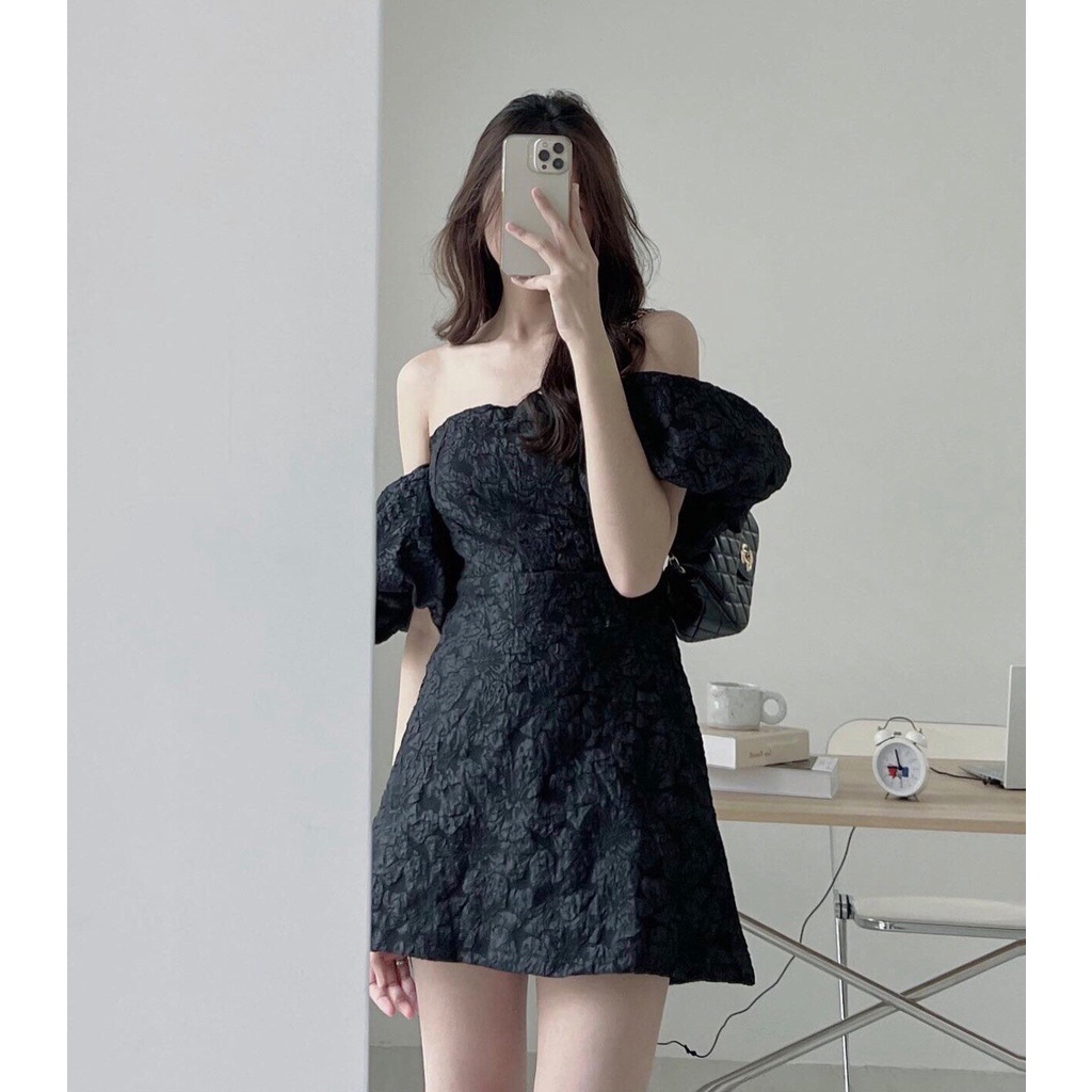 Váy xốp trễ vai tay phồng MEMN 1107