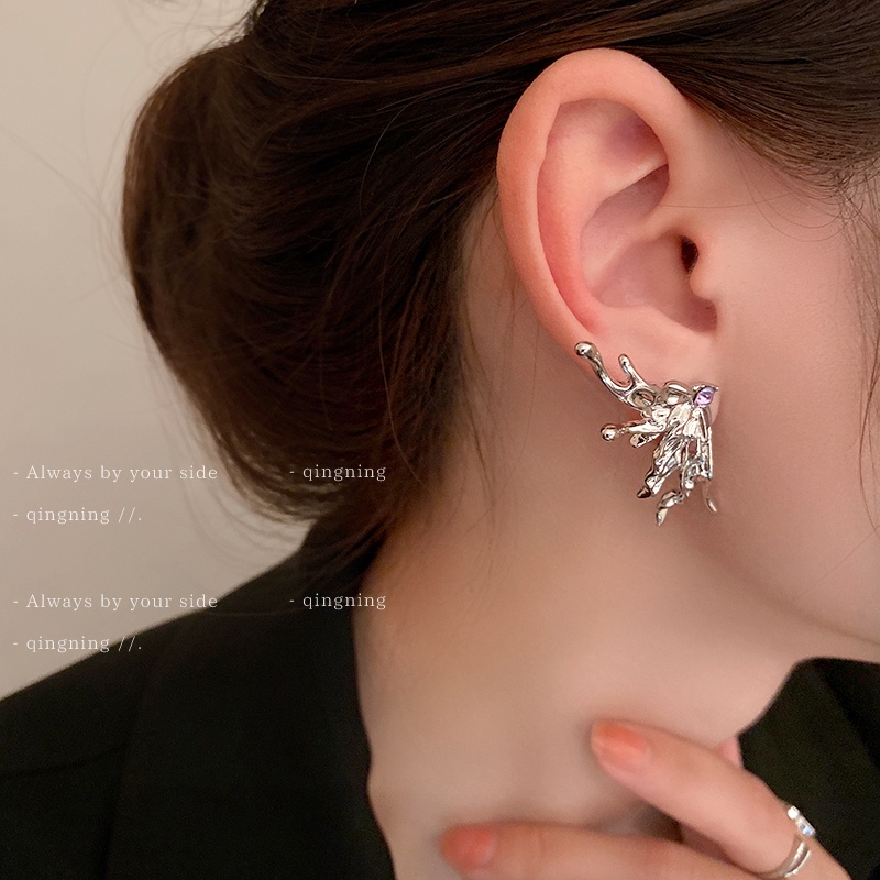 DREJEW Khuyên tai kiểu bướm gấp được đính đá phong cách Hàn Quốc thời trang dành cho nữ
