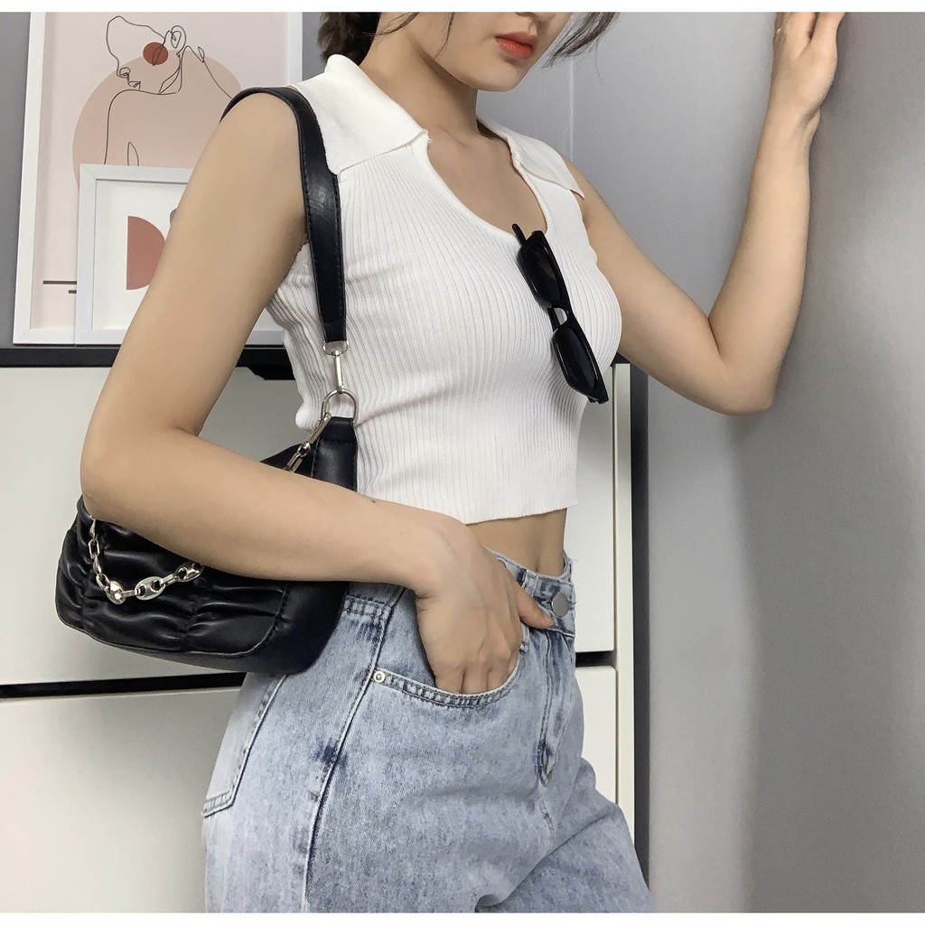 Áo croptop tanktop nữ hai dây hot, ôm dáng, chất liệu len tăm, họa tiết trơn thoáng mát dành cho mùa hè