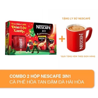 🎀hộp quà tết 2022🎀combo 2 hộp cà phê rang xay hòa tan nescafé 3in1 đậm đà hài hòa tặng 1 ly sứ đỏ nescafé