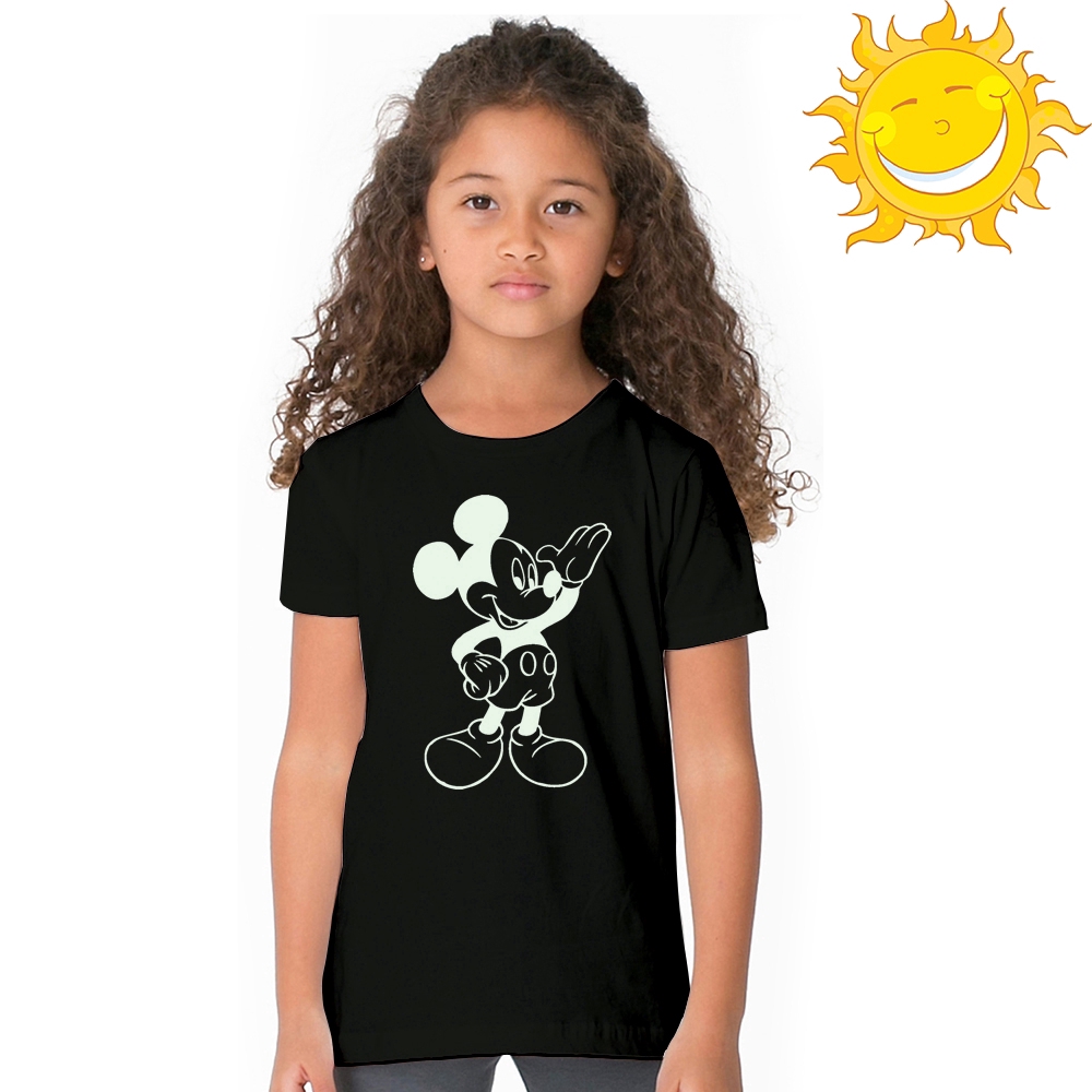 Luminous Kids Cartoon T-Shirt for Boy Girl Glow In Dark Balck Tshirt Summer Short Sleeve Casual Tees