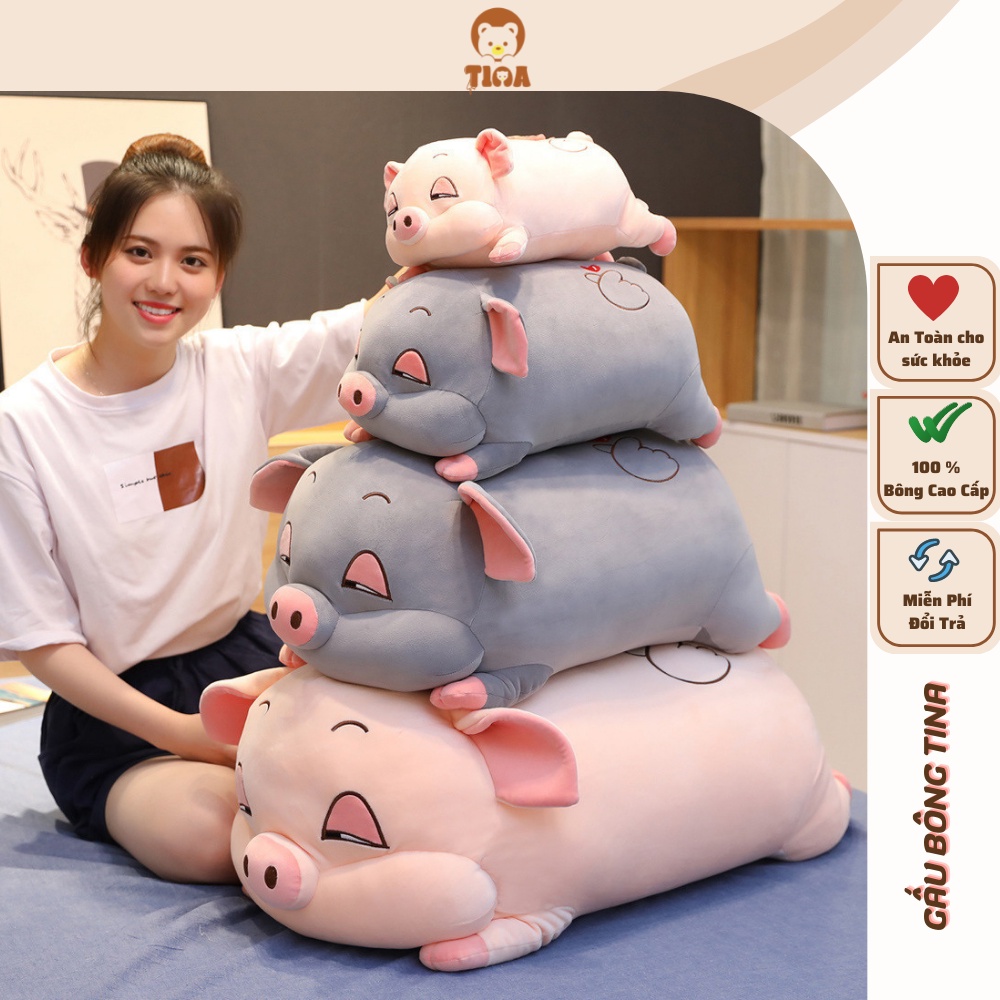 Gấu bông con lợn mắt híp TINA gối ôm heo lười phê cần cute giá rẻ size to 35cm - 1m1