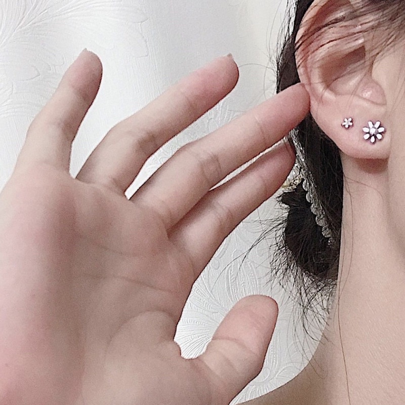 Bông tai hoa 5 cánh đôi kim bạc 925 imo.sg xinh xắn dễ thương sang xịn phong cách hàn quốc