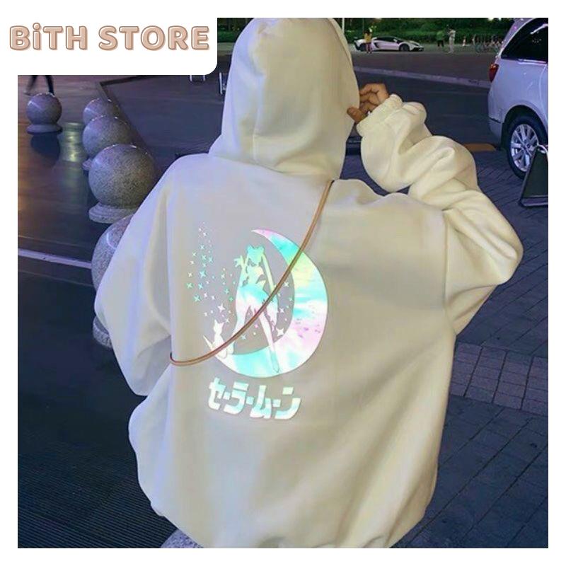 Áo Khoác Hoodie Nam Nữ In Phản Quang 7 Màu Thủy Thủ Mặt Trăng Phát Sáng Ban Đêm
