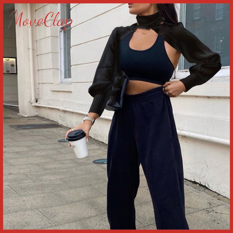 Áo Sweater Dệt Kim Chui Đầu Cổ Cao Tay Phồng Dài Thời Trang Đường Phố  Movecap