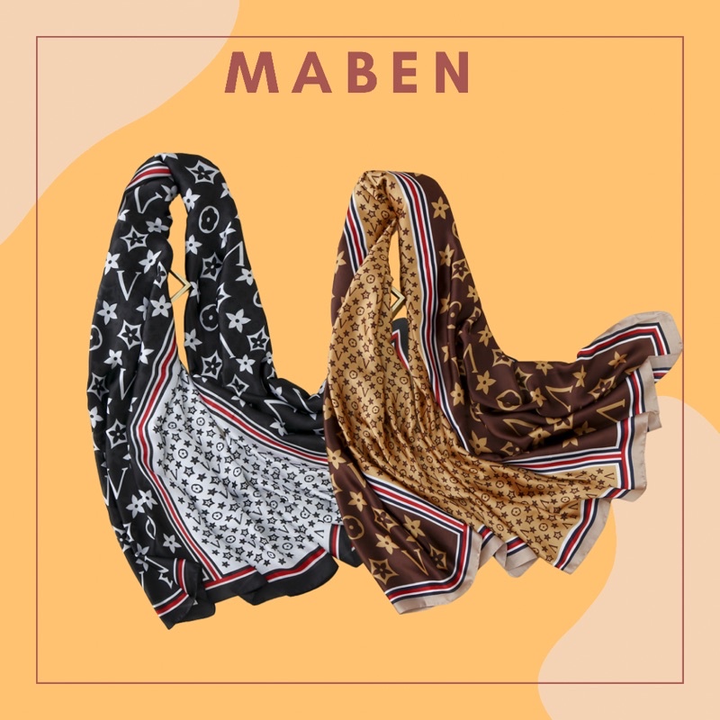 Khăn choàng cổ lụa in hoa năm cánh cao cấp 90x180cm