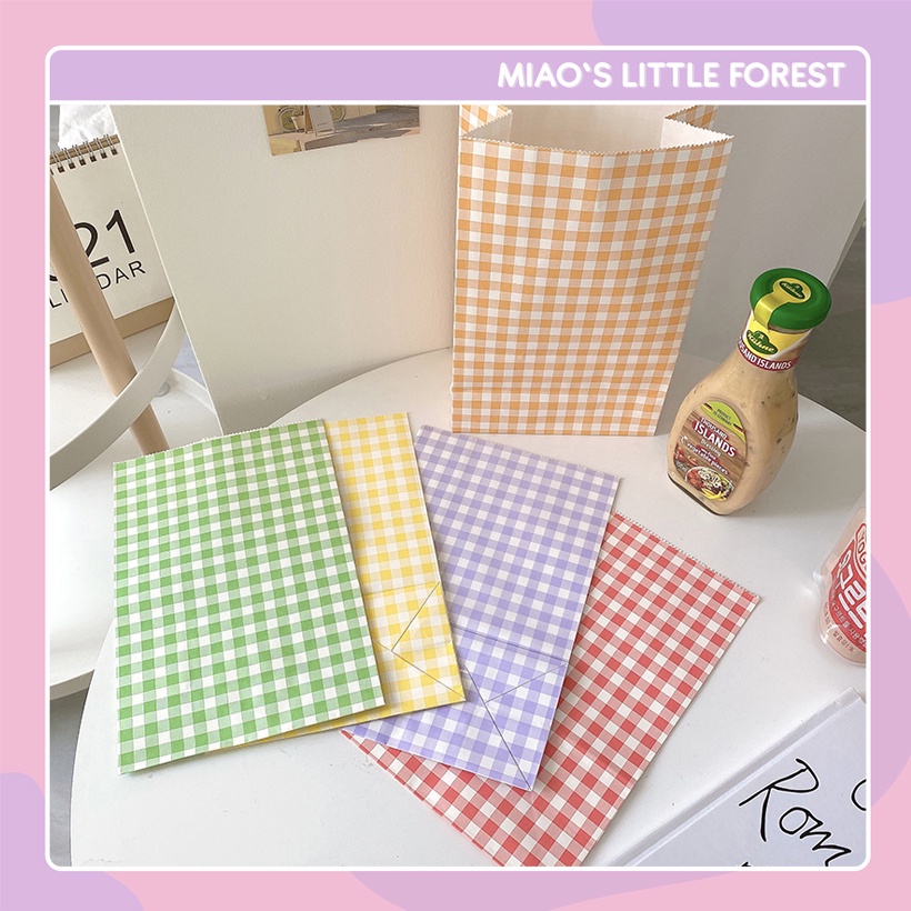 Túi giấy kẻ ô MIAO'S LITTLE FOREST set 5 túi giấy sọc caro xinh xắn đựng quà tặng decor style Hàn MOT241