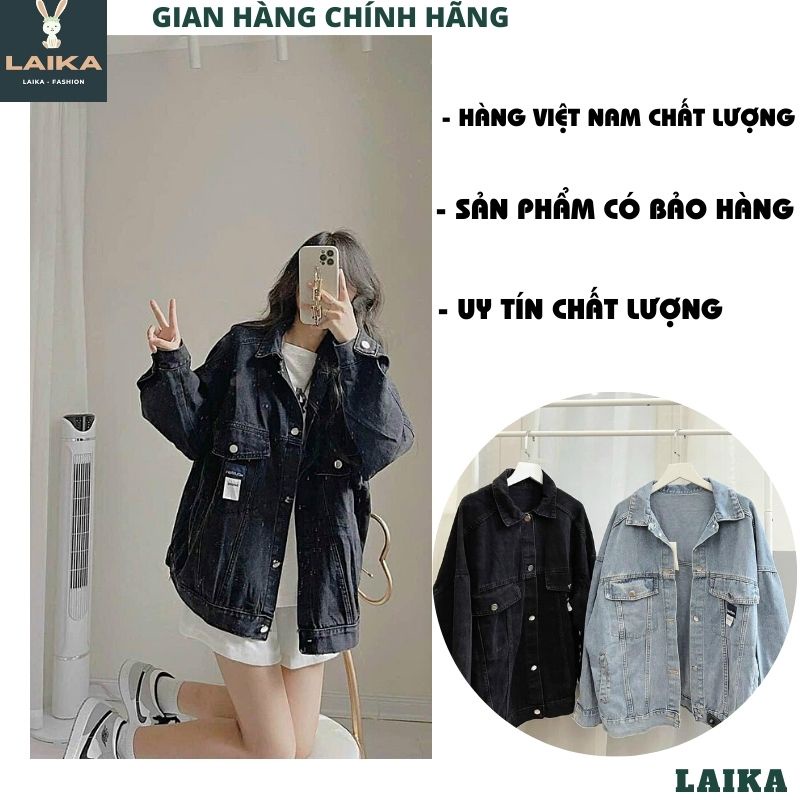 Áo Khoác Nữ Jean UNISEX Form Rộng Nam Nữ Màu Xanh và Đen - Áo khoác bò nữ form rộng suông - LAIKA