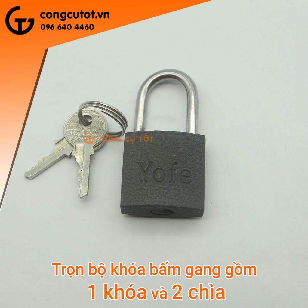 Khóa treo bấm gang nhám đen cỡ bé 25mm chuyên khóa tủ tài liệu