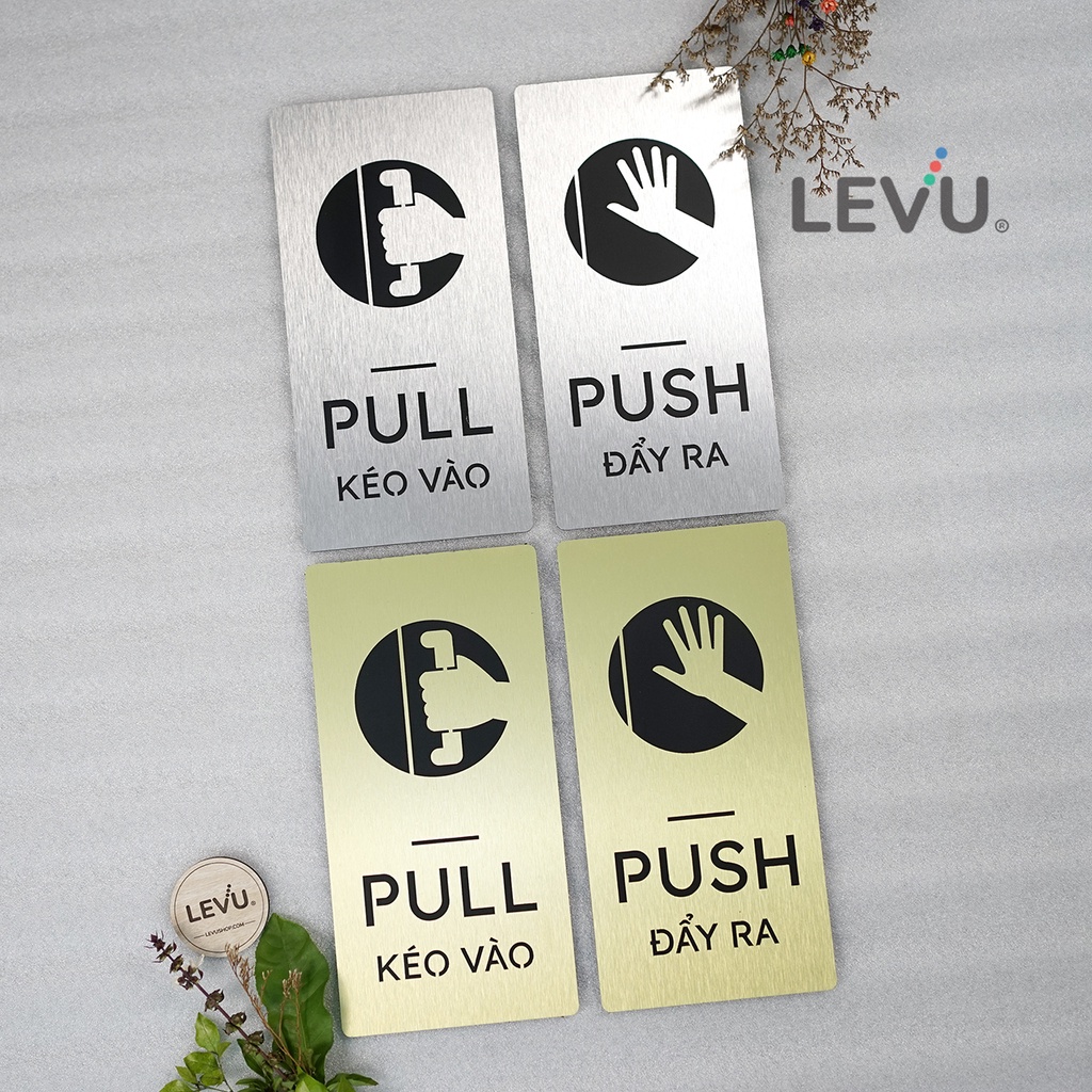 Bộ bảng alu nhôm pull push hướng dẫn kéo đẩy cửa ra vào LEVU-ALU04