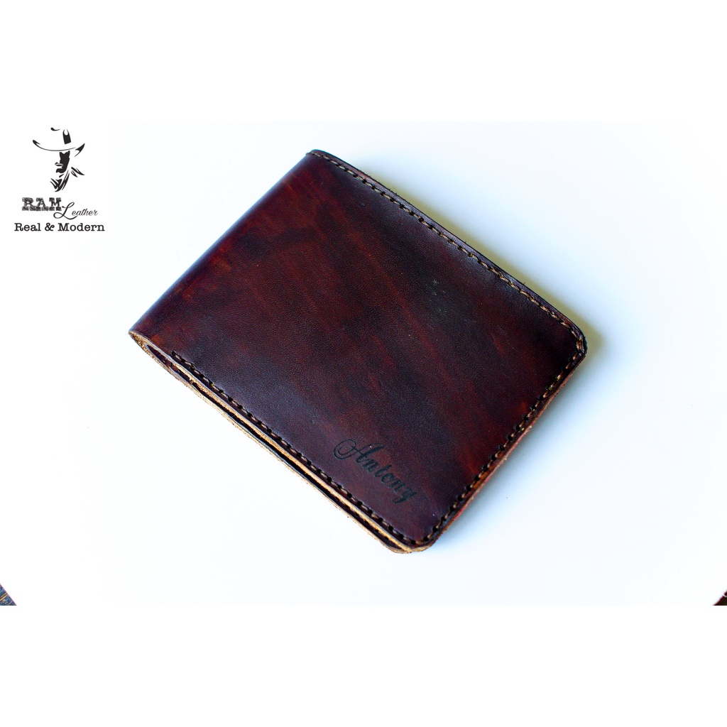 Ví nam da bò RAM Leather Italia Vegtan Nâu Đậm