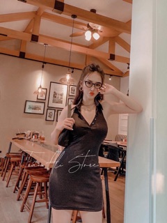 Đầm body cổ yếm sơmi hở lưng
