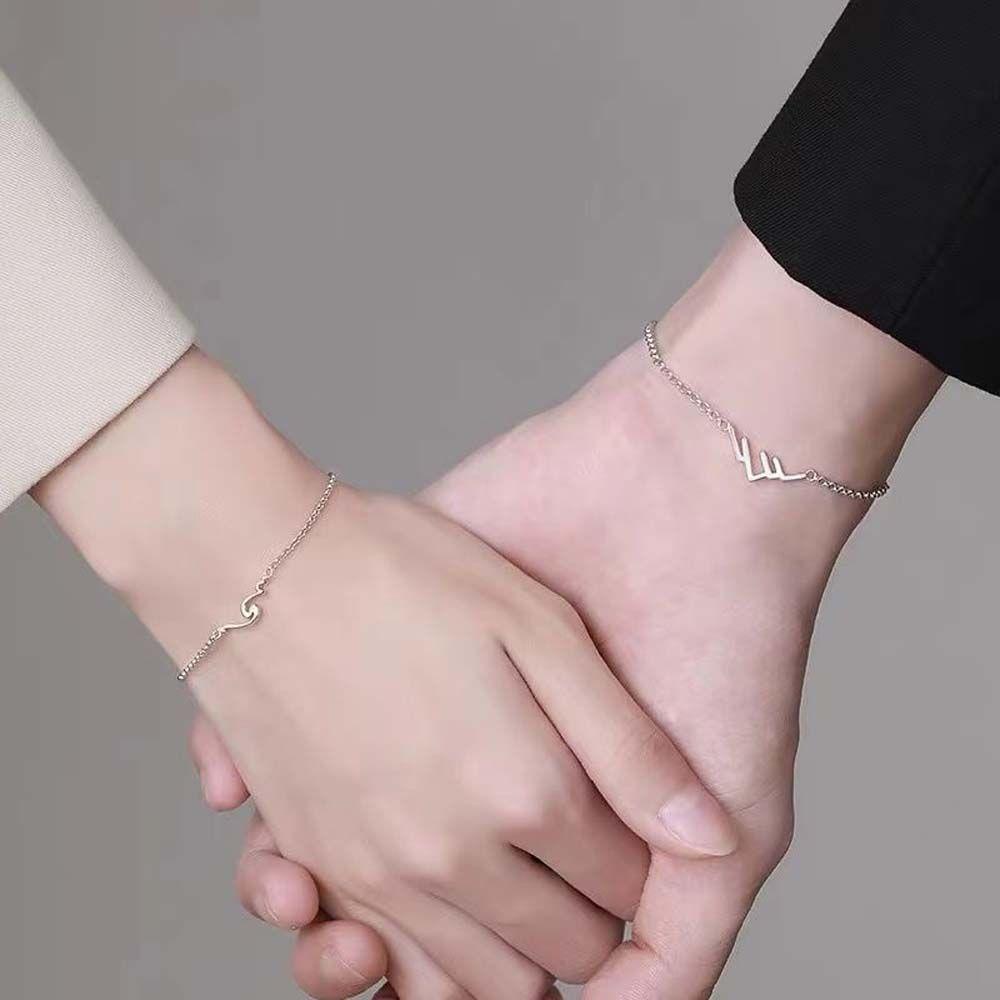 Set 2 Vòng Tay Dành Cho Cặp Đôi / Bạn Thân MXMUSTY|Vòng Tay Chuỗi Hạt Bằng Đồng Hình Ngọn Núi Gợn Sóng Phong Cách Hàn