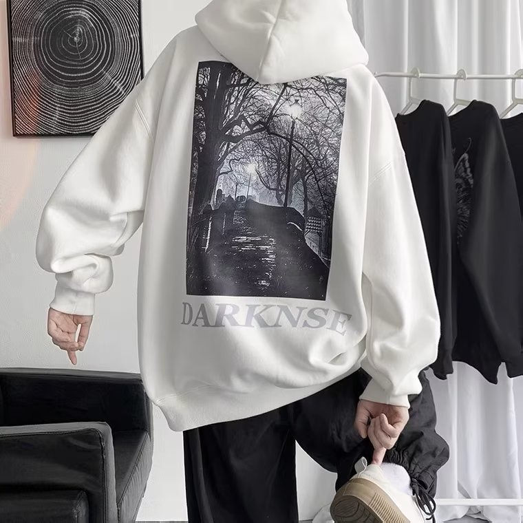 Áo Hoodie Dáng Rộng In Chữ Phong Cách hip hop Đường Phố Hàn Quốc Chất Lượng Cao Cho Nam Cỡ M-5XL