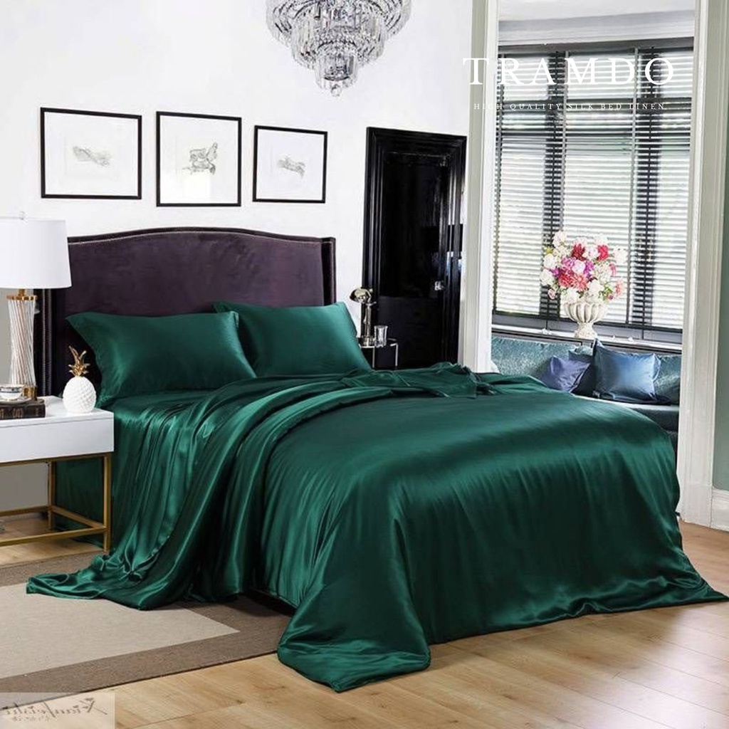 Bộ Chăn Ga Gối Lụa Cao Cấp TRAMDO BEDDING Màu Xanh Lá Cây