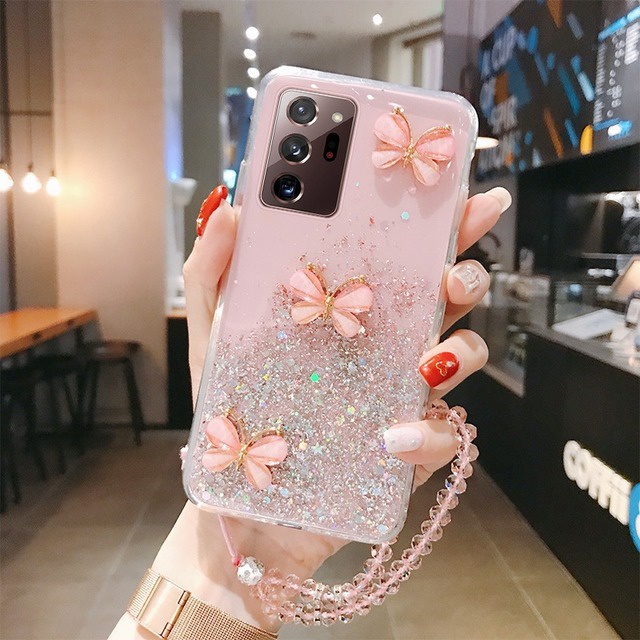 Ốp Điện Thoại Silicon Hình Bướm 3D Kim Tuyến Cho Samsung Galaxy A14 A34 A54 Note 20 Ultra Note 10Plus 10Lite Note 8 9 10