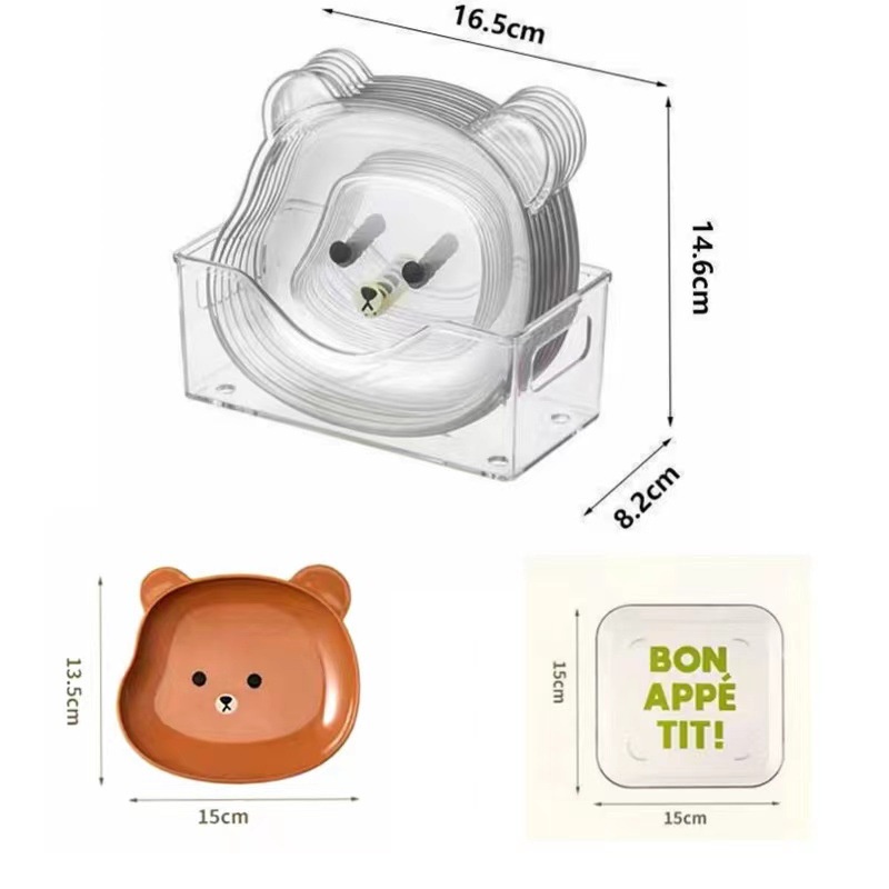 Đĩa Gấu Brown Nhưa Pet Dễ Thương 2 Màu Nâu và Trong Suốt