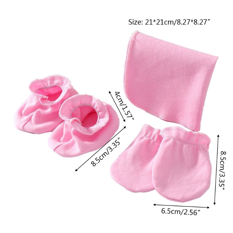 Bộ khăn ăn + găng tay + vớ chống cào bằng cotton mềm mại cho bé sơ sinh