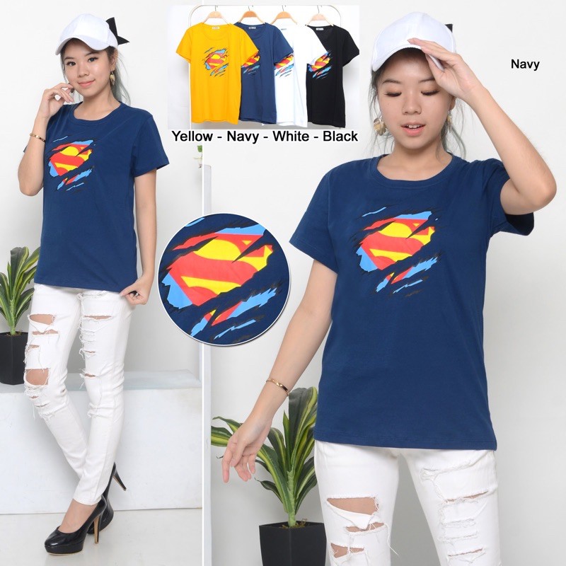 Áo Thun Chất Liệu 100% Cotton In Hình Superman Cho Nữ