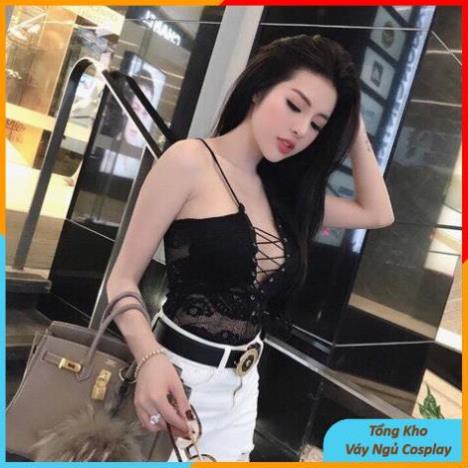 Bộ đồ ngủ 2 dây body liền chip ren xuyên thấu chất hơn nước cất (Không kèm tất) BDS001 TKVN | BigBuy360 - bigbuy360.vn