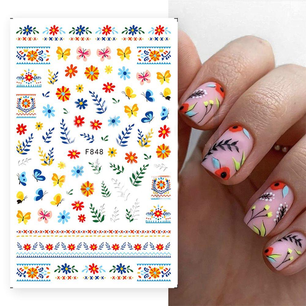 [Hàng mới về] Decal dán trang trí móng tay hình hoa lá mùa xuân anh đào lá lam hình học 3D DIY