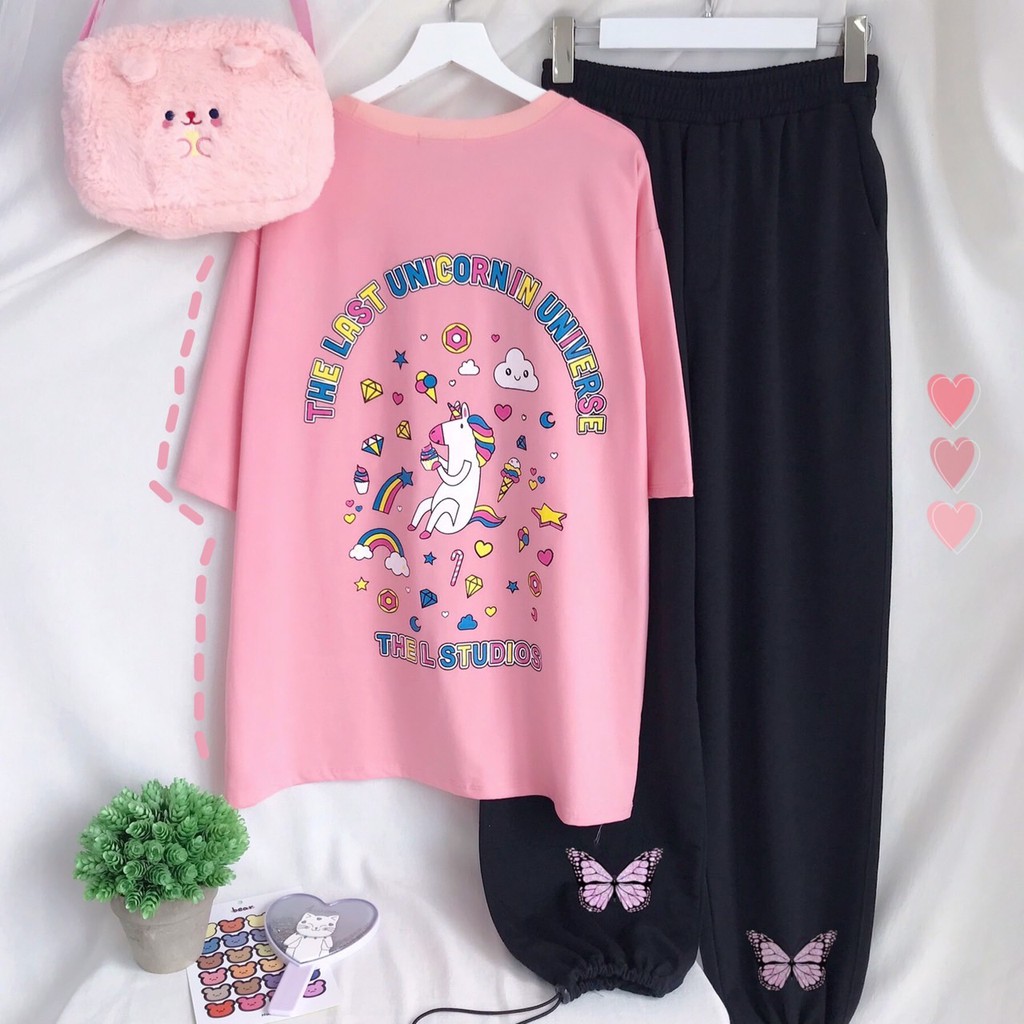 Quần Jogger Pant Ulzzang Unisex Jogger Dây Rút Lai In Hình Bướm Ống Rộng Dài - MM
